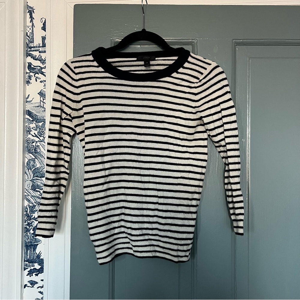 J. Crew Merino Wool Navy Ivory Striped Sweater XS